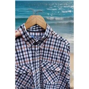 HEYBO Vented Plaid Shirt LS Roll Up Button Down Embroidered Mens Sz M